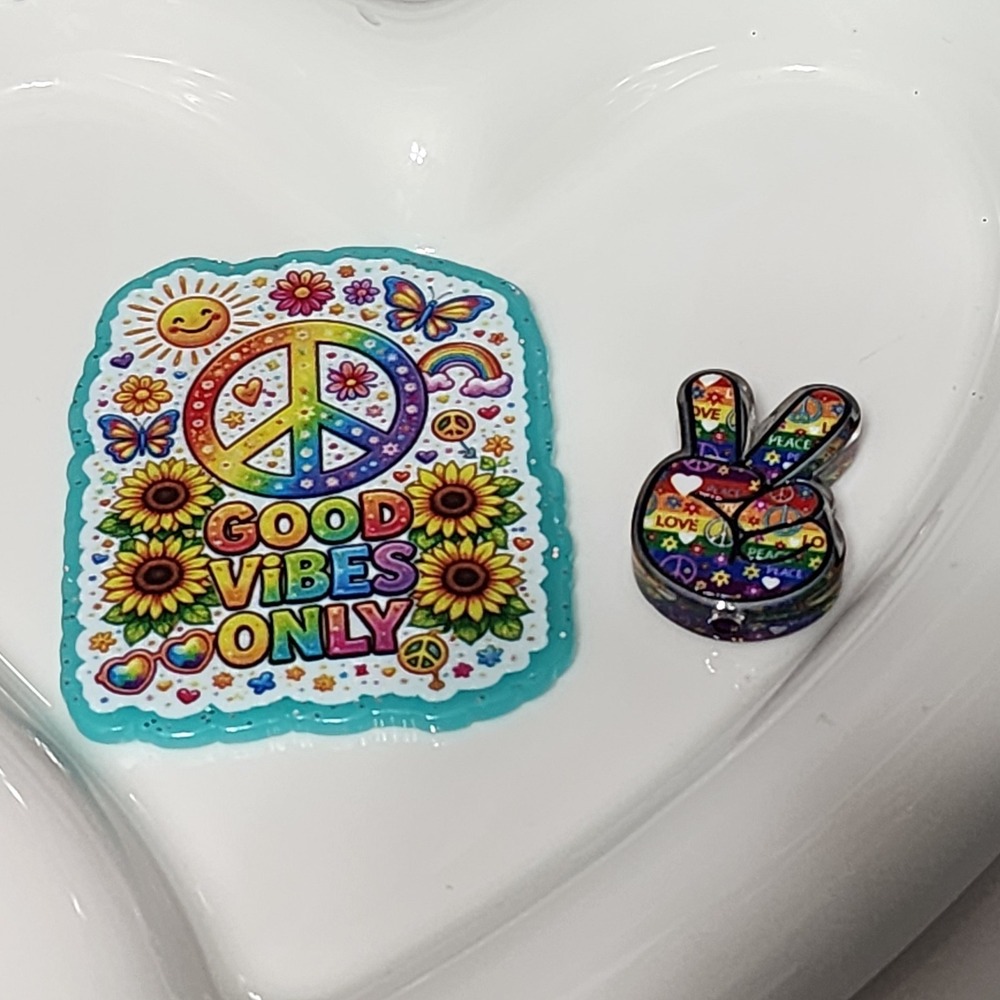 Good Vibes Only Flatback Focal Bead Peace Beaded Pen Badge Acrylic Beads